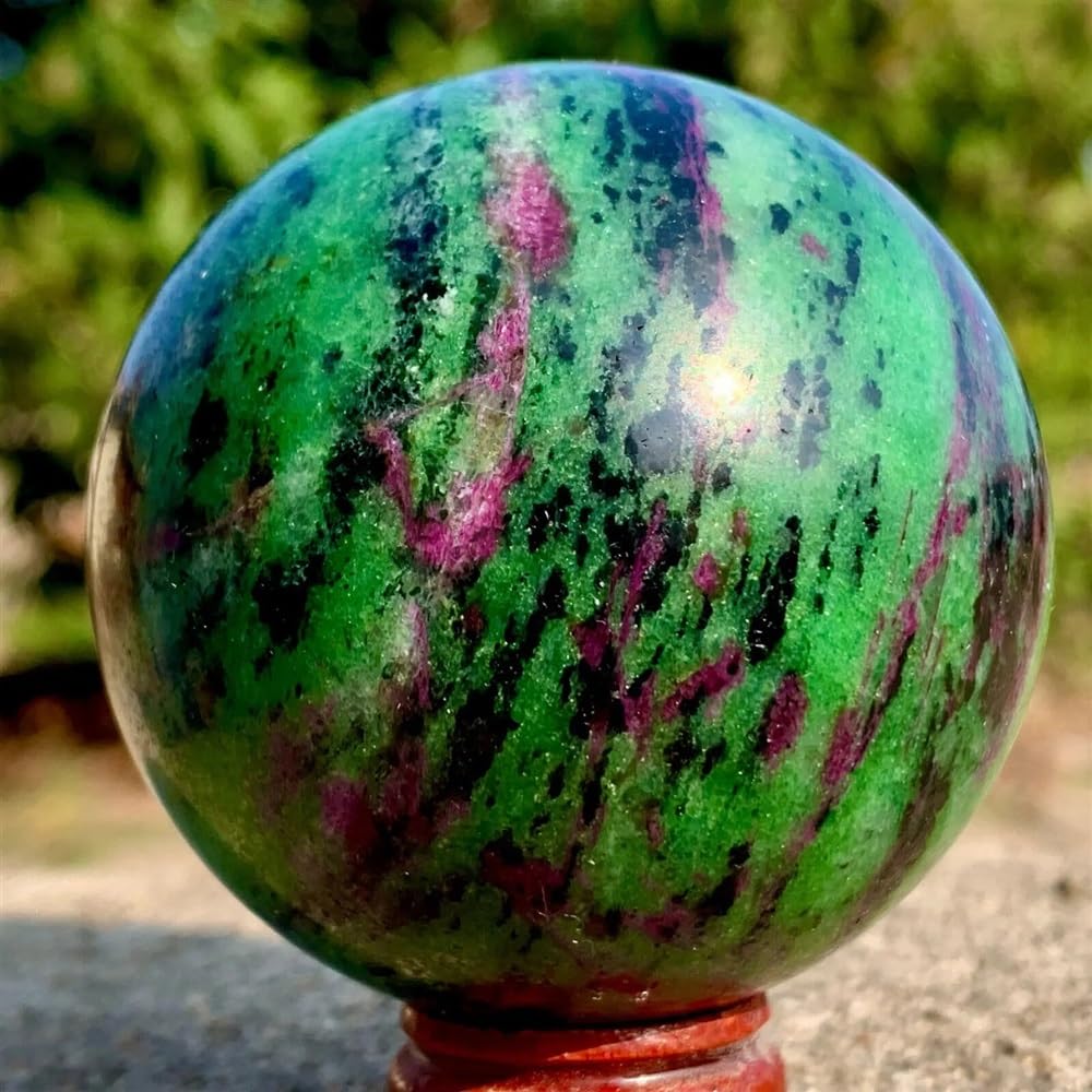 BKGWCSOR Stone Ruby Zoisite Ball Epidote Quartz Crystal Spheres Red Green Treasure Minerals Stones Room Decorate(900-1000g)