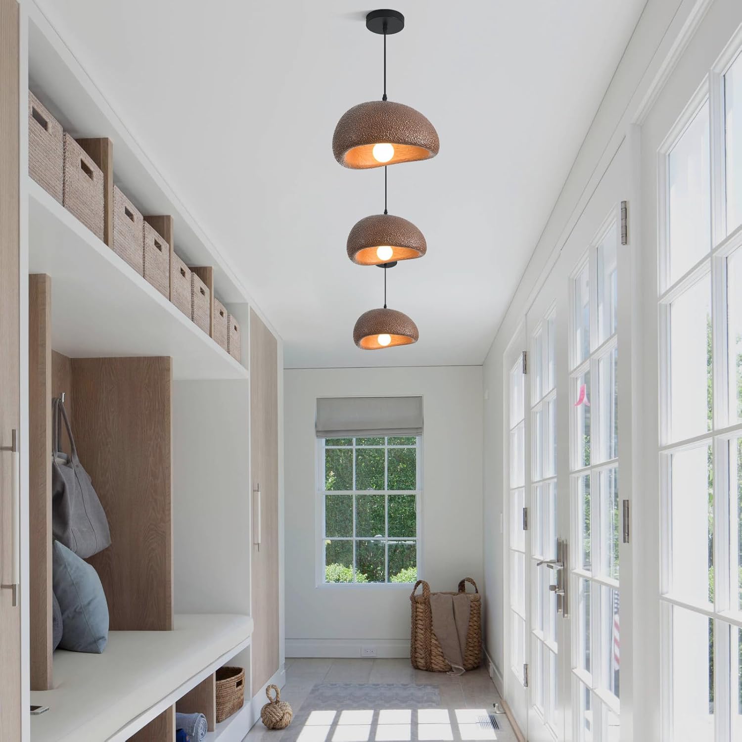 11.8in Wabi Sabi Pendant Light, Kitchen Island Lighting Fixture Ceiling Mount Japanese Lamp Japandi Chandelier for Dining Living Room Hallway Bedroom Restaurant Hanging Lamp, Brown 1 Pack