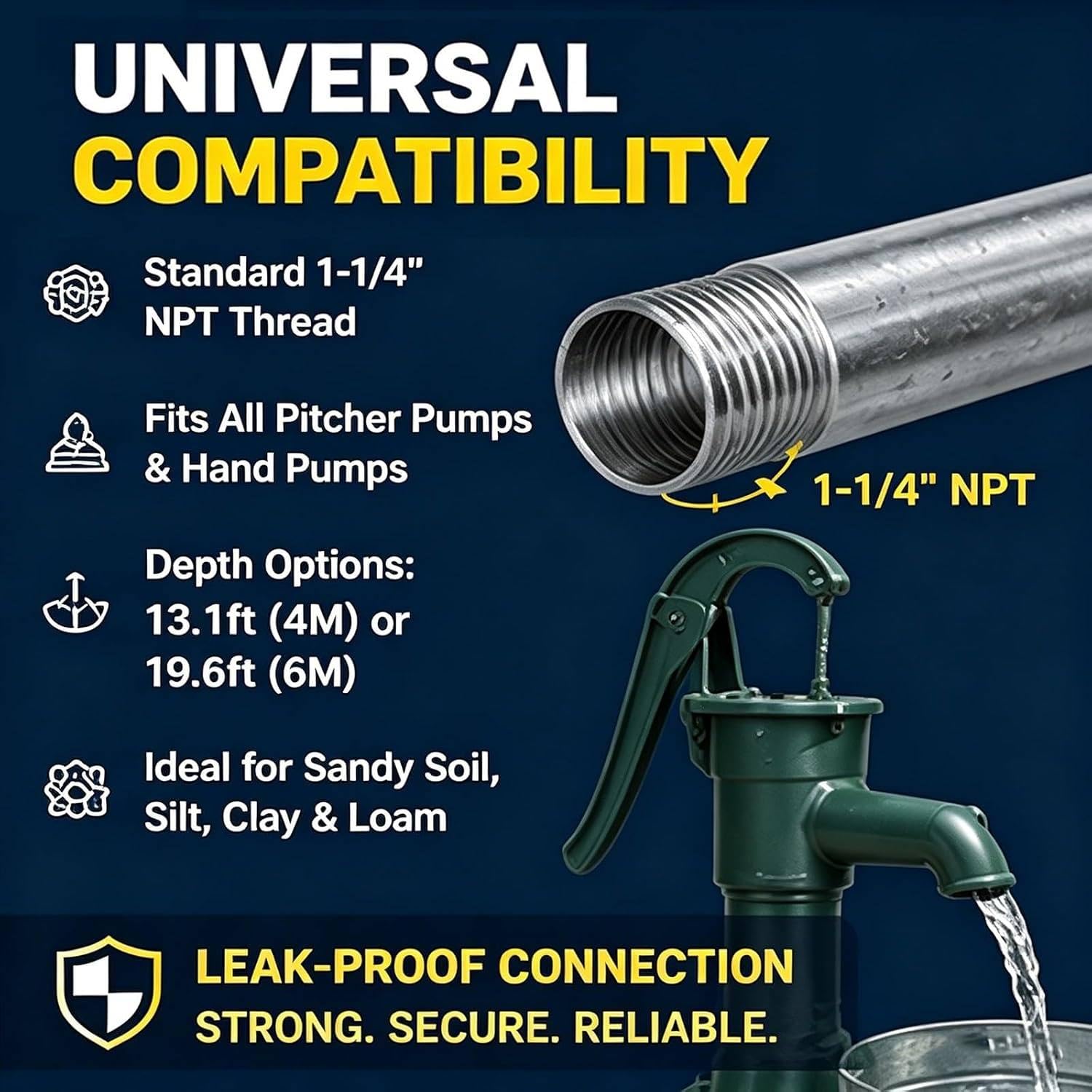 Filtro para Pozo 1-1/4" NPT con Cuerpo Galvanizado y Malla Inoxidable 4M | Sus secciones roscadas permiten ampliar la instalación o sustituir componentes desgastados dentro de un sistema ya existente.