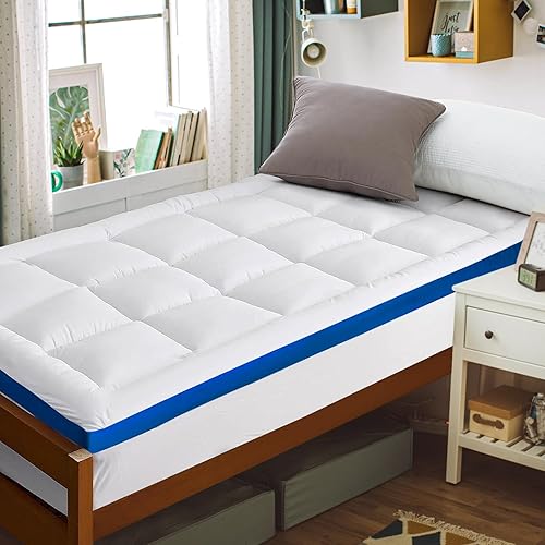Twin XL Mattress Topper Dorm Bedding - CYMULA Soft Mattress Pad for College, Extra Long Twin Quilted Mattress Cover with Deep Pocket Fits up to 21", Breathable Fluffy Pillow Top (White, 39"x80")