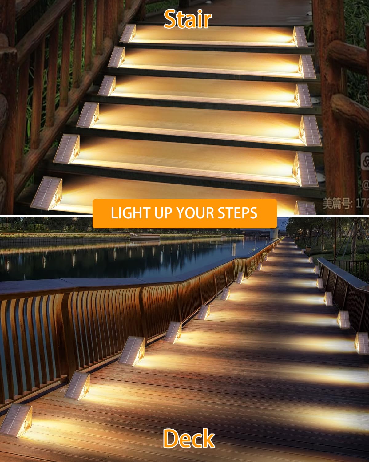 Bzavor Lot de 6 lampes solaires pour extérieur de jardin, IP65, étanche, éclairage d'escalier, éclairage d'escalier, éclairage de terrasse extérieur, LED blanc chaud, pour terrasse, clôture