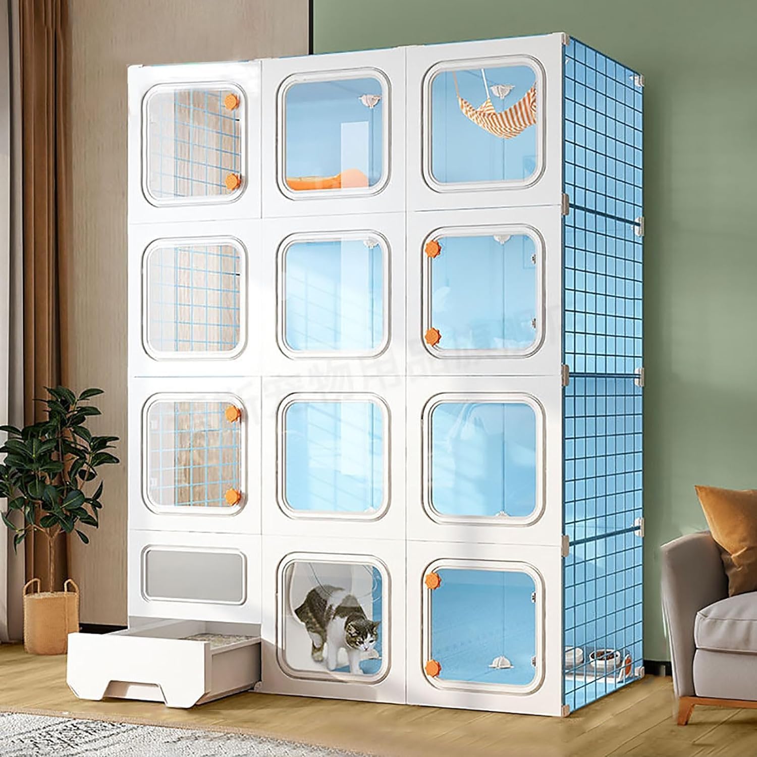 asdchZen Cat House Cat Cage Indoor With Litter Box,Cat Enclosures Diy Kitten Cage Detachable Cat House Cattery With Hammock For Cat And Small Animals,One Color-105x35x140cm