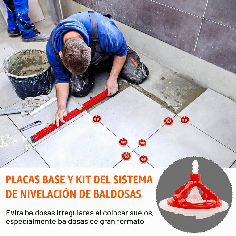 Cuñas Niveladoras Suelo,Nivelador De Azulejos,Cuñas De Nivelacion,Pieza roscada niveladora para azulejos y baldosas. (200 lengüetas roscadas + 100 tapones tensores, 2 mm).