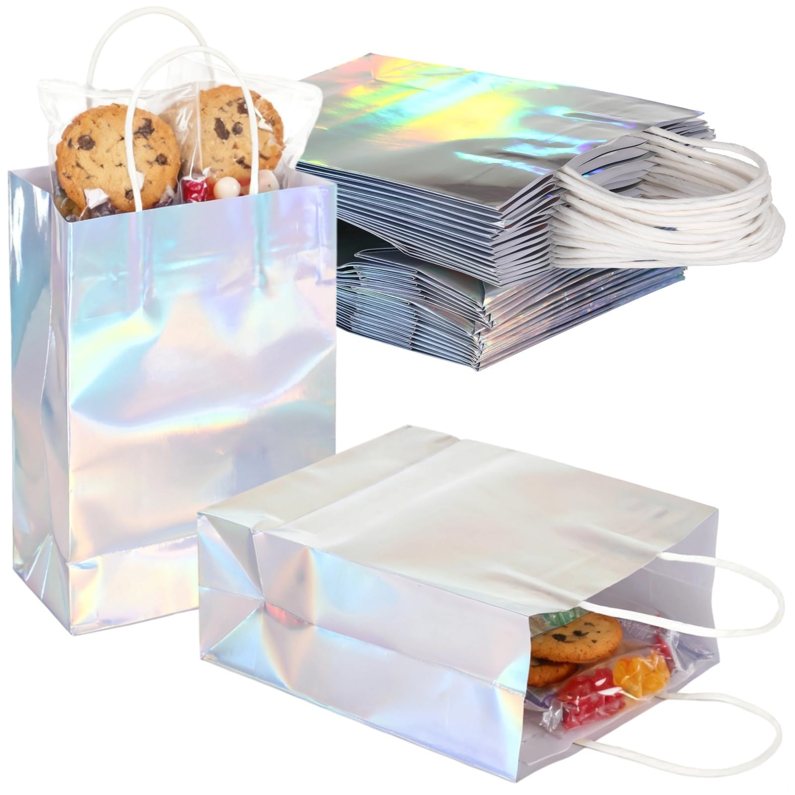 Sacs cadeaux en papier irisé pour sublimer vos tables d'anniversaire et buffets de mariage