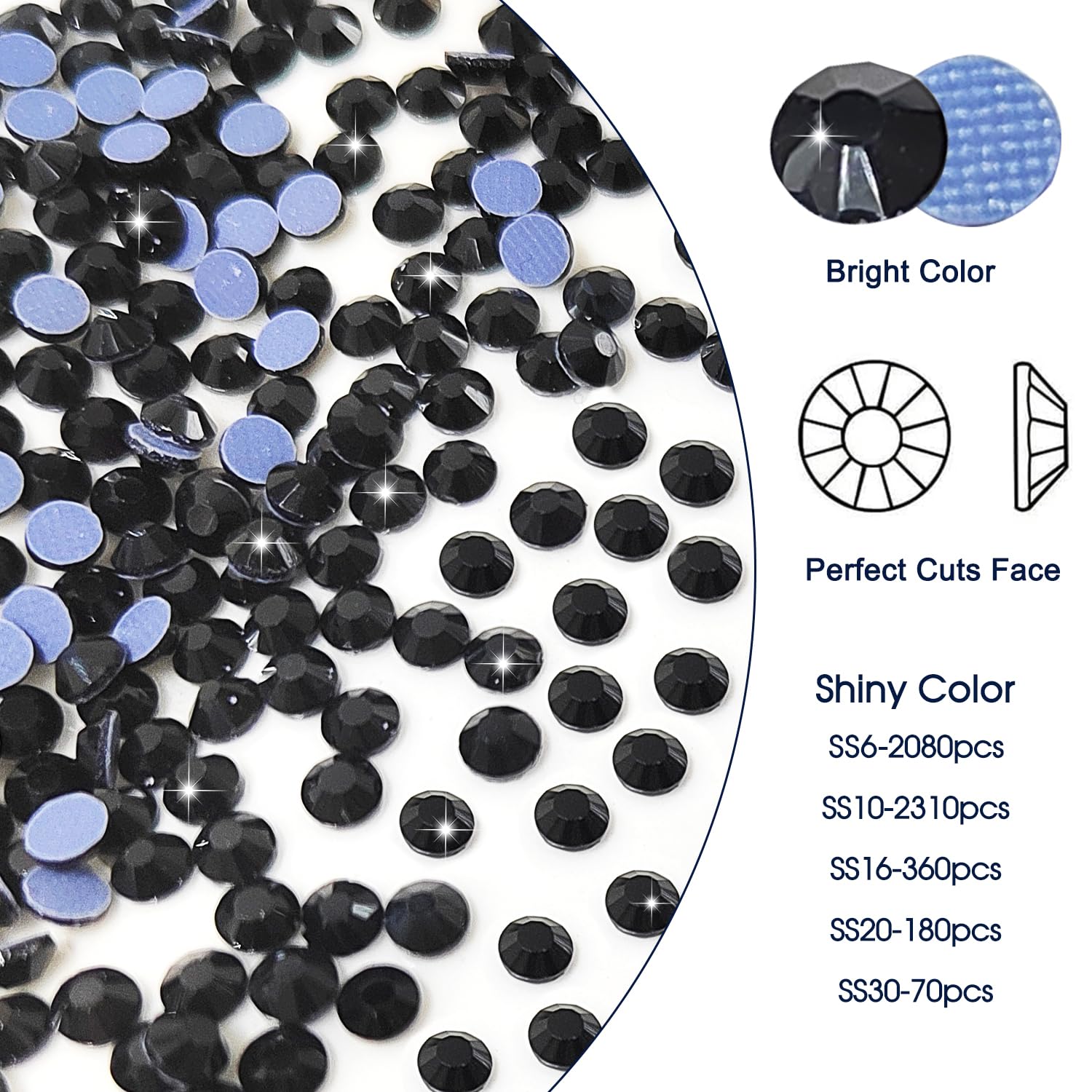 Liliume 5000pcs Hotfix Rhinestones 10 Colors 6 Sizes for Clothes Shoes and DIY Crafts(SS6-SS30, Black, 6mm, 10mm, 16mm, 20mm, 30mm - Image 2