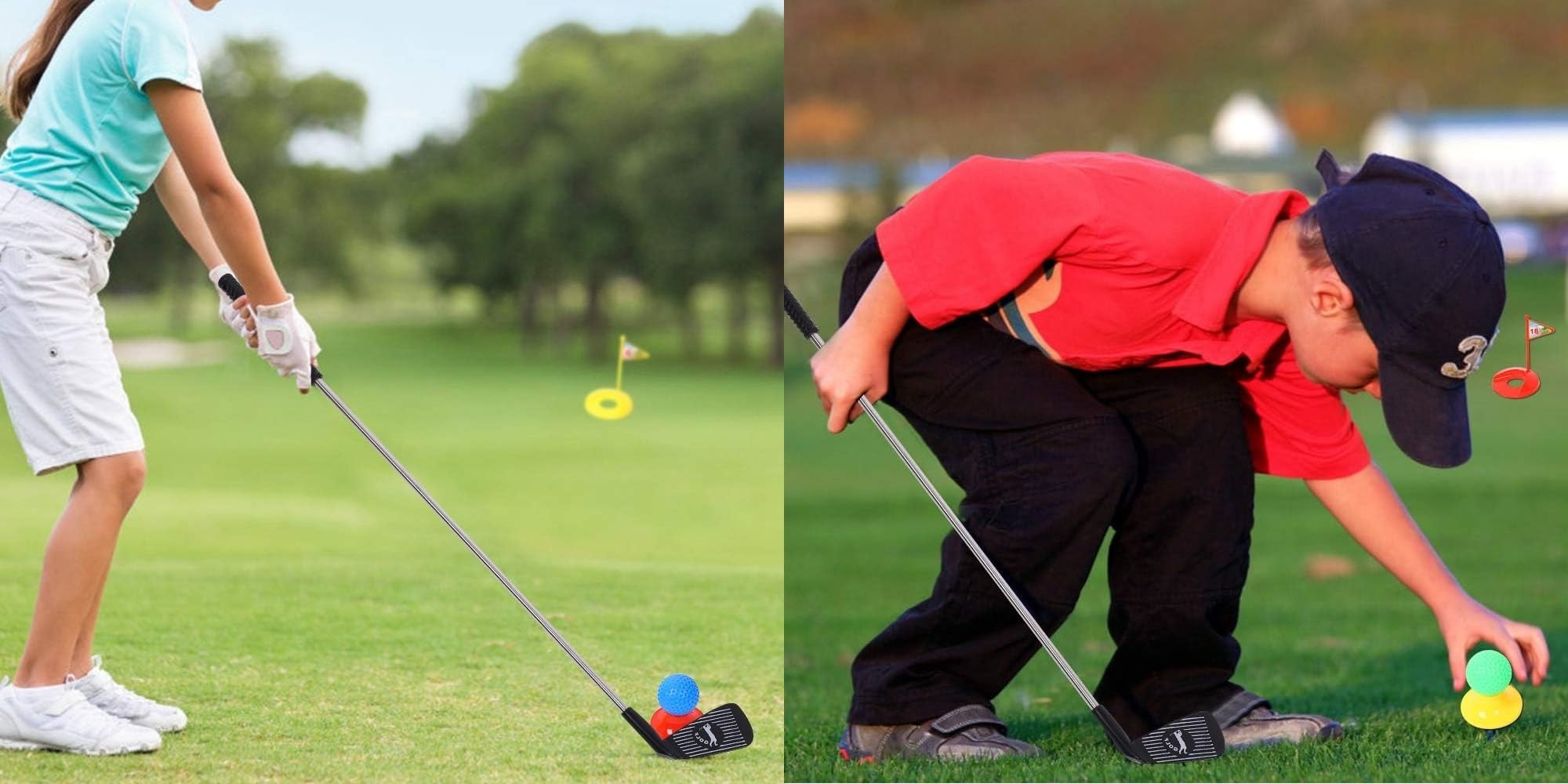 Golf Bambini Set Gioco 3 Mazze in Metallo 3 Palline Buca con Bandierina 2 Tee 1 Tee Shot Gioco Golf Giochi Bambini Interno Esterno Giochi da Giardino per Bambini Golf Giochi All'Aperto Set Mini Golf