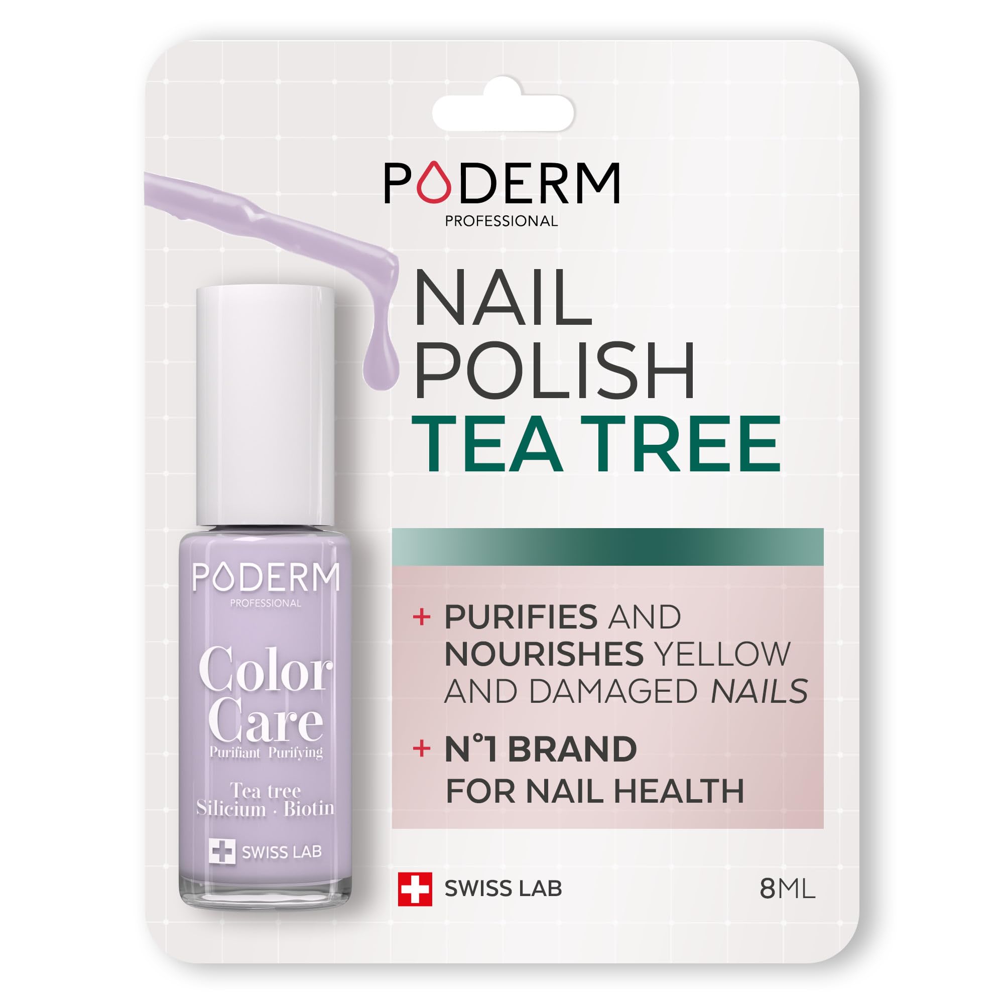 PODERM Swiss-Made Antifungal Nail Polish – Lilac | Breathable Treatment with Tea Tree, Silicon & Biotin | Strengthens, Repairs & Conceals Yellow, Brittle & Damaged Nails | Podiatrist-Developed