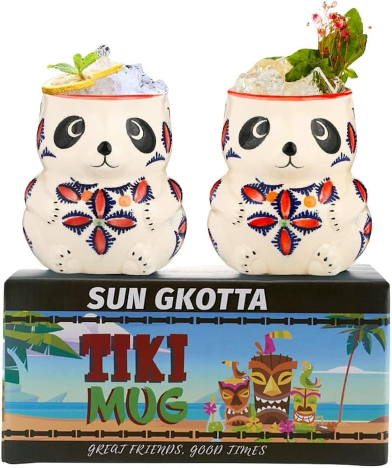 Lot De 4 Tasses à Cocktail Tiki En Céramique - Design Hawaïen Rétro, Peintes à La Main - Capacité 425-520 Ml - 3
