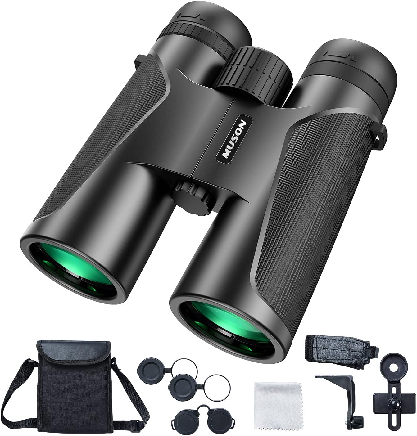 muson Binoculars for Adults 12X42 HD Binoculars with Clear and Bright View for Bird Watching/Concert/Sports/Hiking/Hunting Sturdy Binoculars with Universal Phone Adapter for Photography