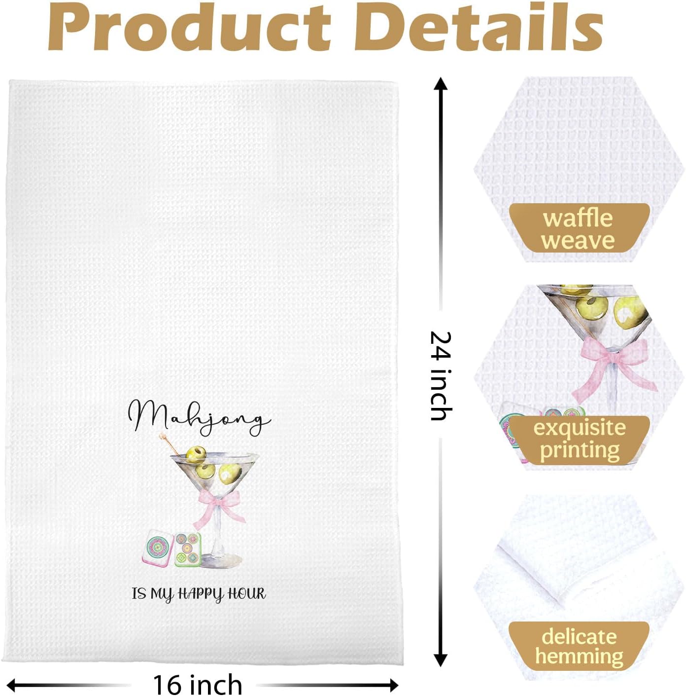 Mahjong Martini Kitchen Towels - Coquette Cocktail Gifts Decorative Dish Towels, Mahjong Gifts Hand Towel, Pink Bow Alcohol Mah Jong Tea Towel, 16x24 Inch - Image 5