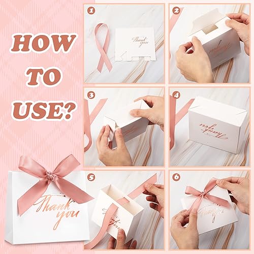 Miniatura 5 de Paquete de 32 pequeñas bolsas de regalo de agradecimiento con lazo de oro rosa, bolsas de regalo de boda, mini papel blanco, caja de agradecimiento