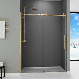 GDGZQD 44-48" x 75" Frameless Sliding Shower Door - SGCC Tempered Glass, Explosion-Proof Film, Adjustable Reversible Easy Install