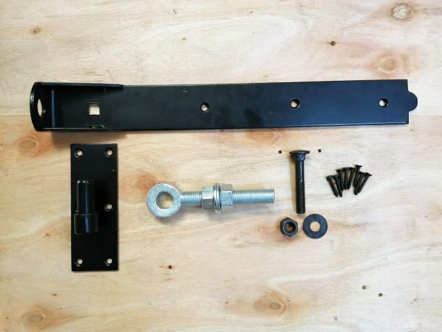 Black Heavy-Duty Adjustable Hook and Band Hinges for Field or Garden Gates Supplied in Pairs with All The Fixings (18"Inch (457mm))