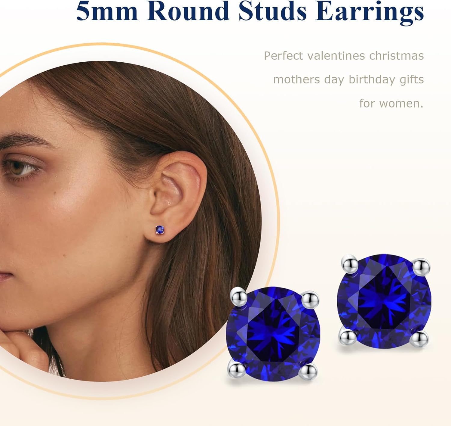 Birthstone Earrings 925 Sterling Silver Hypoallergenic Dainty Small 5mm 6.5mm Round Cut Cubic Zirconia Moissanite Gemstone Fine Earrings. 1 Pair, Send Gift Box - Image 4