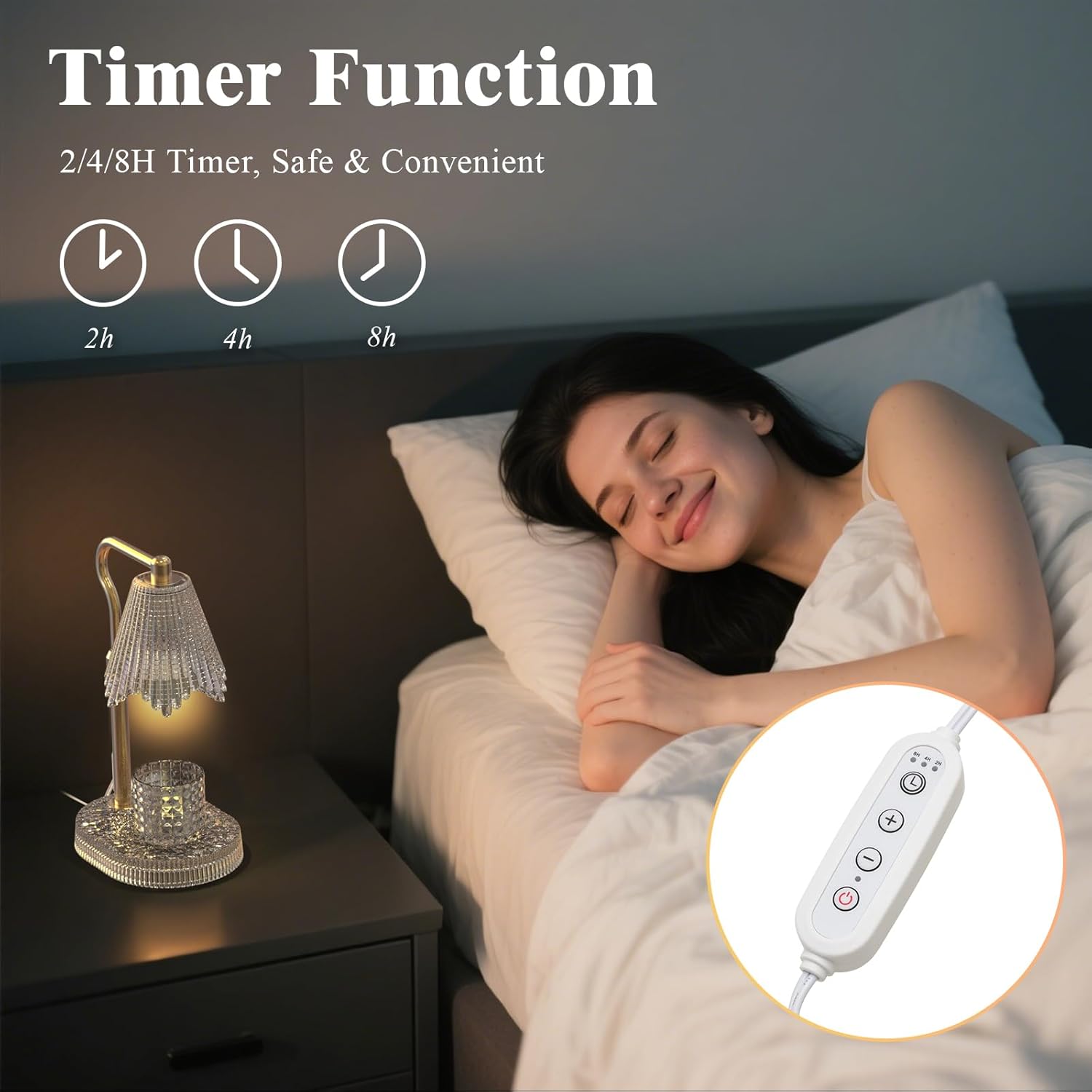Candle Warmer Lamp with Timer & Dimmable 4-Level Brightness - Adjustable Height,for New Home Bedroom, Gifts for Women (Clear)