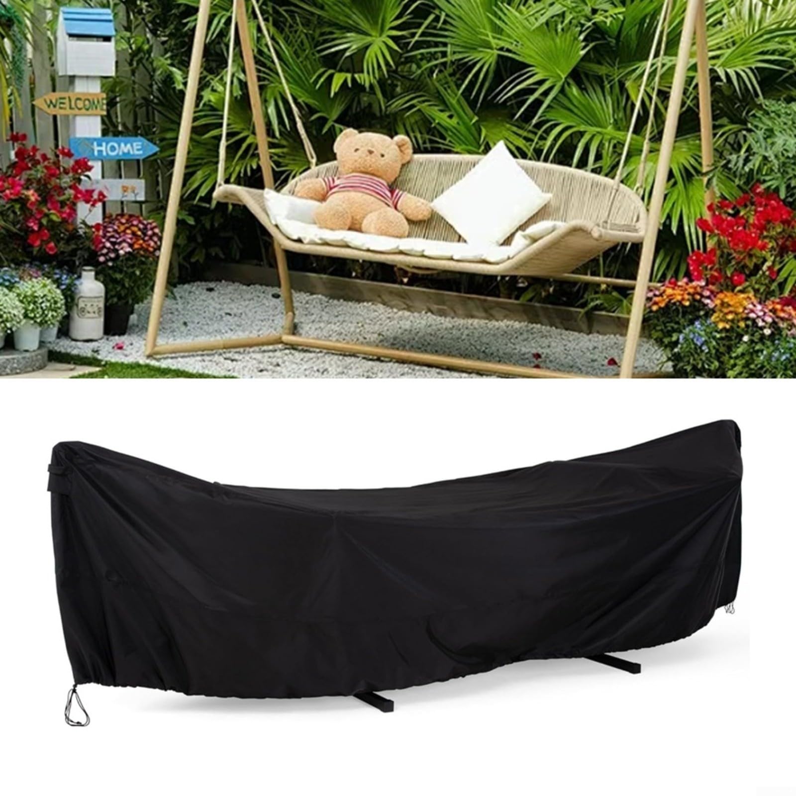 210D Hummock Abdeckung für den Außenbereich, schützt vor Regen, Schnee, Staub, mit winddichten Riemen und Belüftung für Luftzirkulation (370 x 140 x 93 cm)