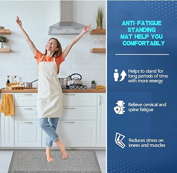 Anti Slip 3/4 inchs Anti Fatigue Kitchen Floor Mat, Ergonomic Comfort Standing Mat, Waterproof Kitchen Runner for Home, Kitchen, Office, Laundry, Garage (Light Gray, 20 x 48 -0.75)