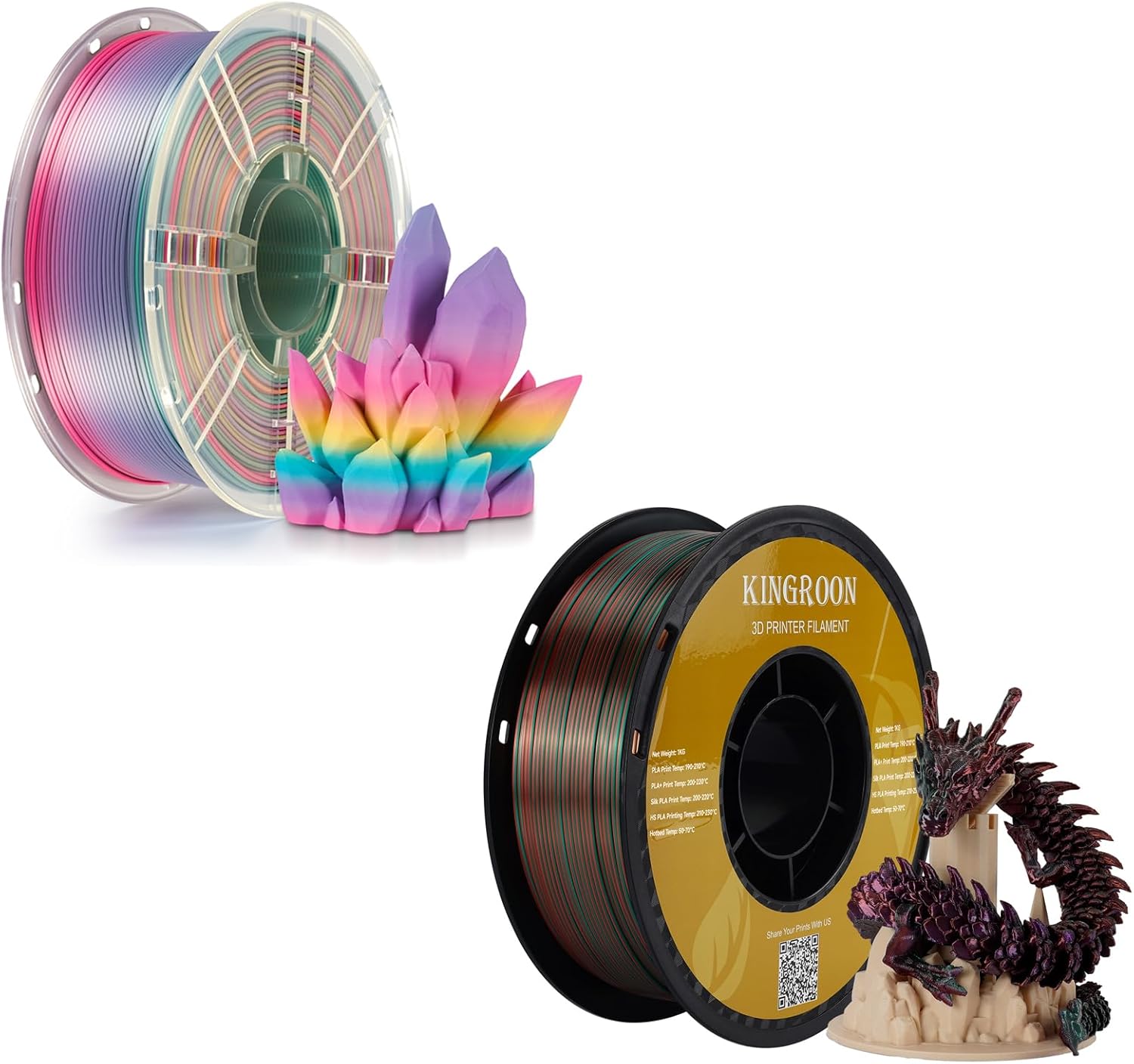 Silk PLA Filament 1.75mm & Rainbow PLA Triple Color