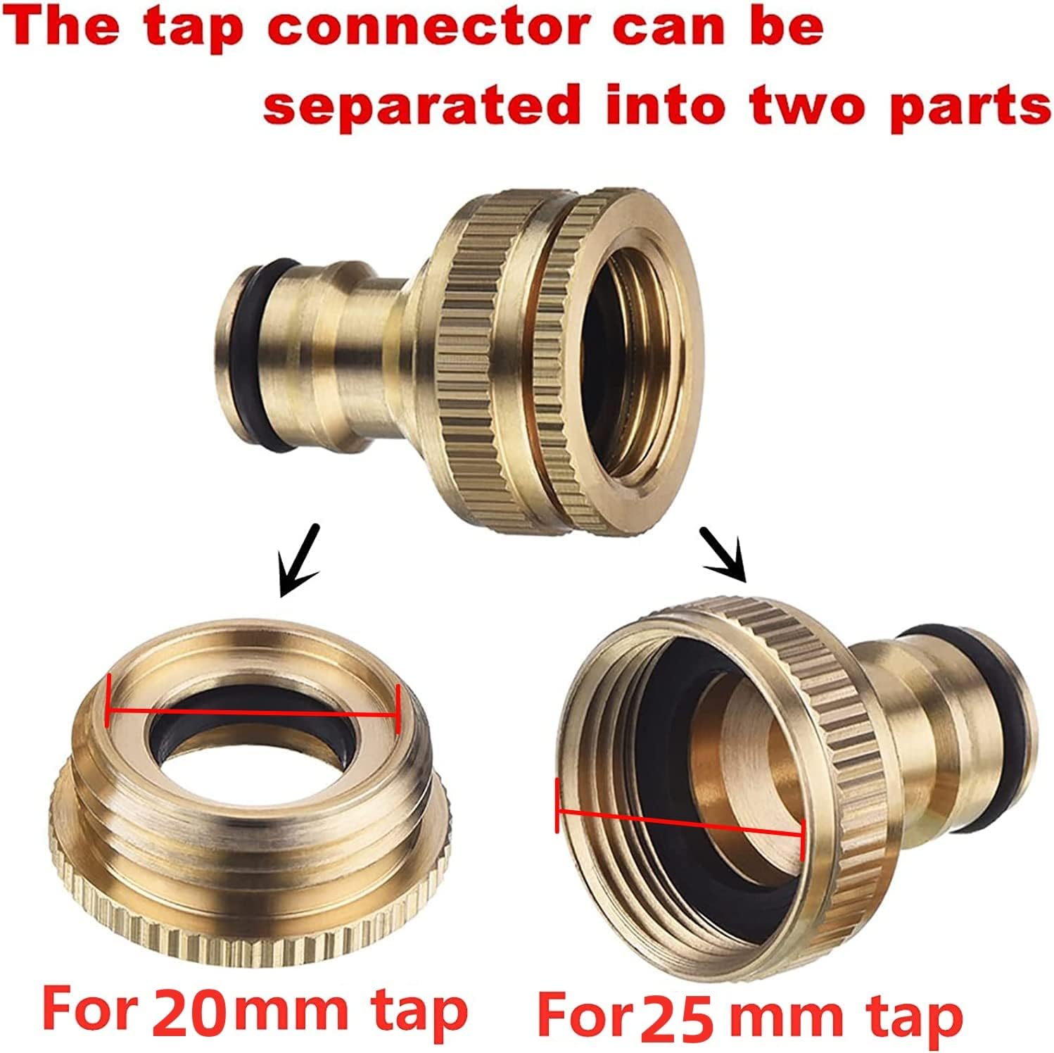 Pangda 2 Pack Brass Garden Hose Tap Connector, 1/2 Inch and 3/4 Inch 2-in-1 Female Threaded Faucet Adapter
