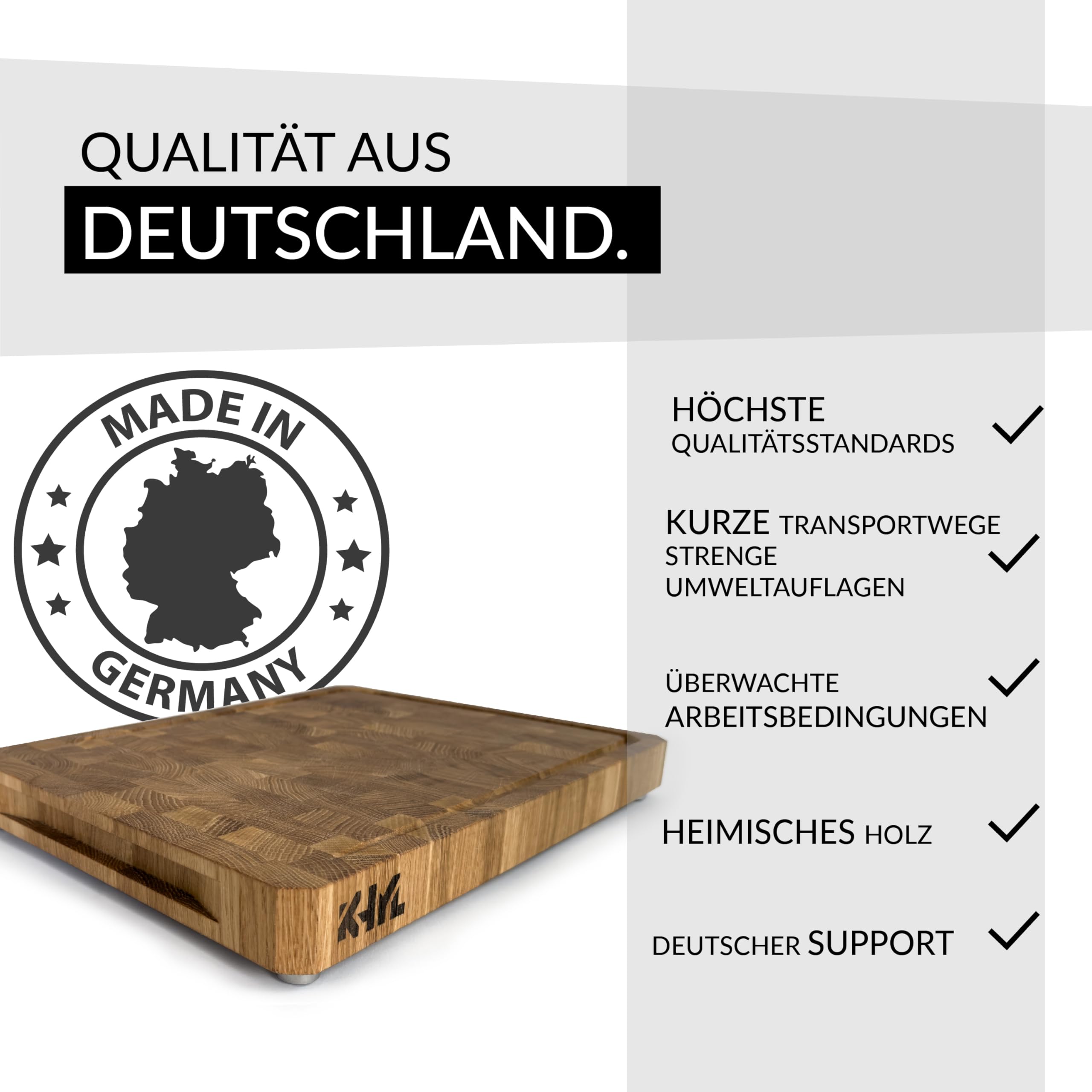MADE IN GERMANY - KHYL® Das schräge Schneidebrett - Echtholz EICHE- 40x30x4 cm extra groß- Hirnholz Stirnholz - Extra dick, massiv – Hackbrett – Hackblock – Butcherblock