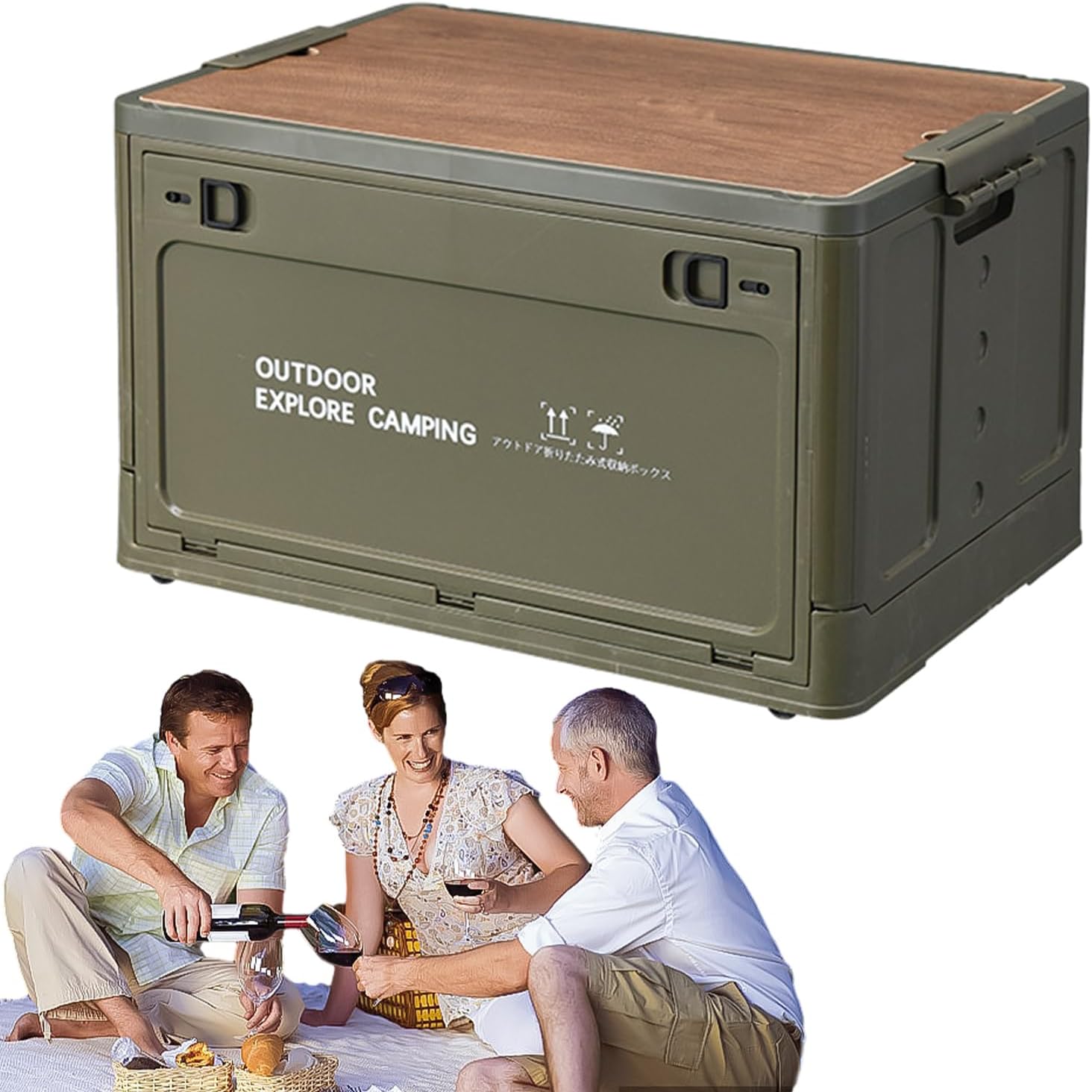 Foldable Storage Bins Wooden Lid, Stackable