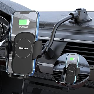 Wireless Car Charger Mount, 15W Qi Fast Charging, Auto-Clamping Car Phone Mount, Air Vent Dashboard Windshield 3 in 1 Phone Holder with Suction Cup for iPhone 15 14 13 12/Pro/Pro Max/XR/XS/X, Galaxy