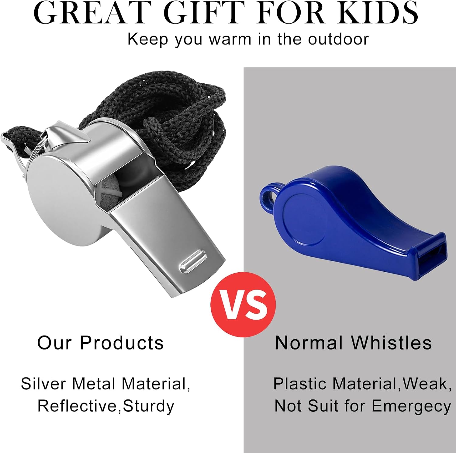 Kingdder Stainless Steel Referee Whistles Bulk with Lanyard & Clip, Individually Wrapped Pre-Assembled, Loud Metal Coach Whistle for Teachers, Sports, Police, Emergency