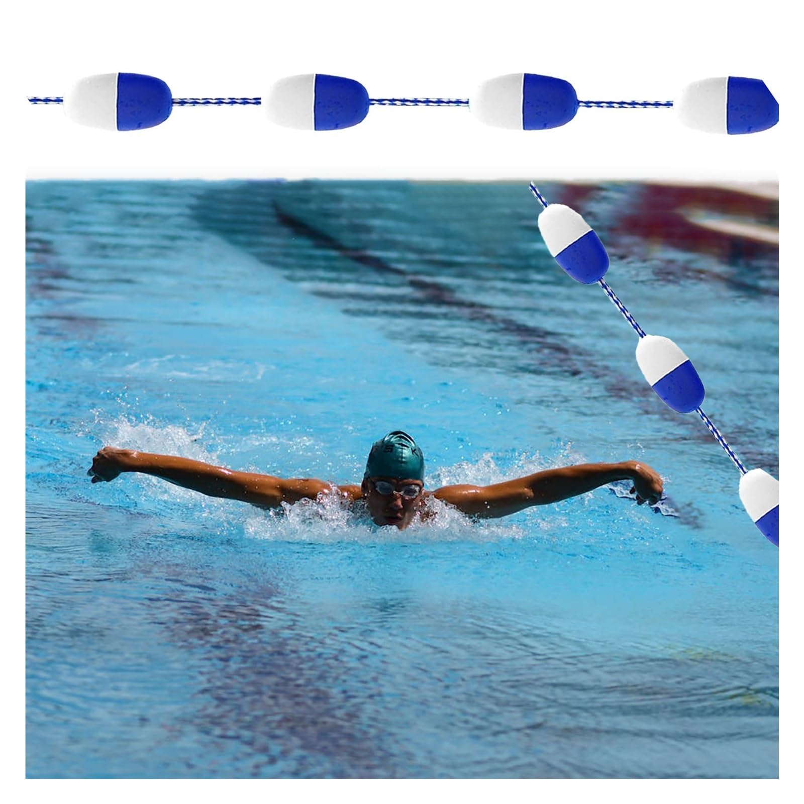 Genérico Cuerda divisoria de carriles Profesional para Piscinas con Sistema de Gancho de Seguridad para competición y práctica Familiar.