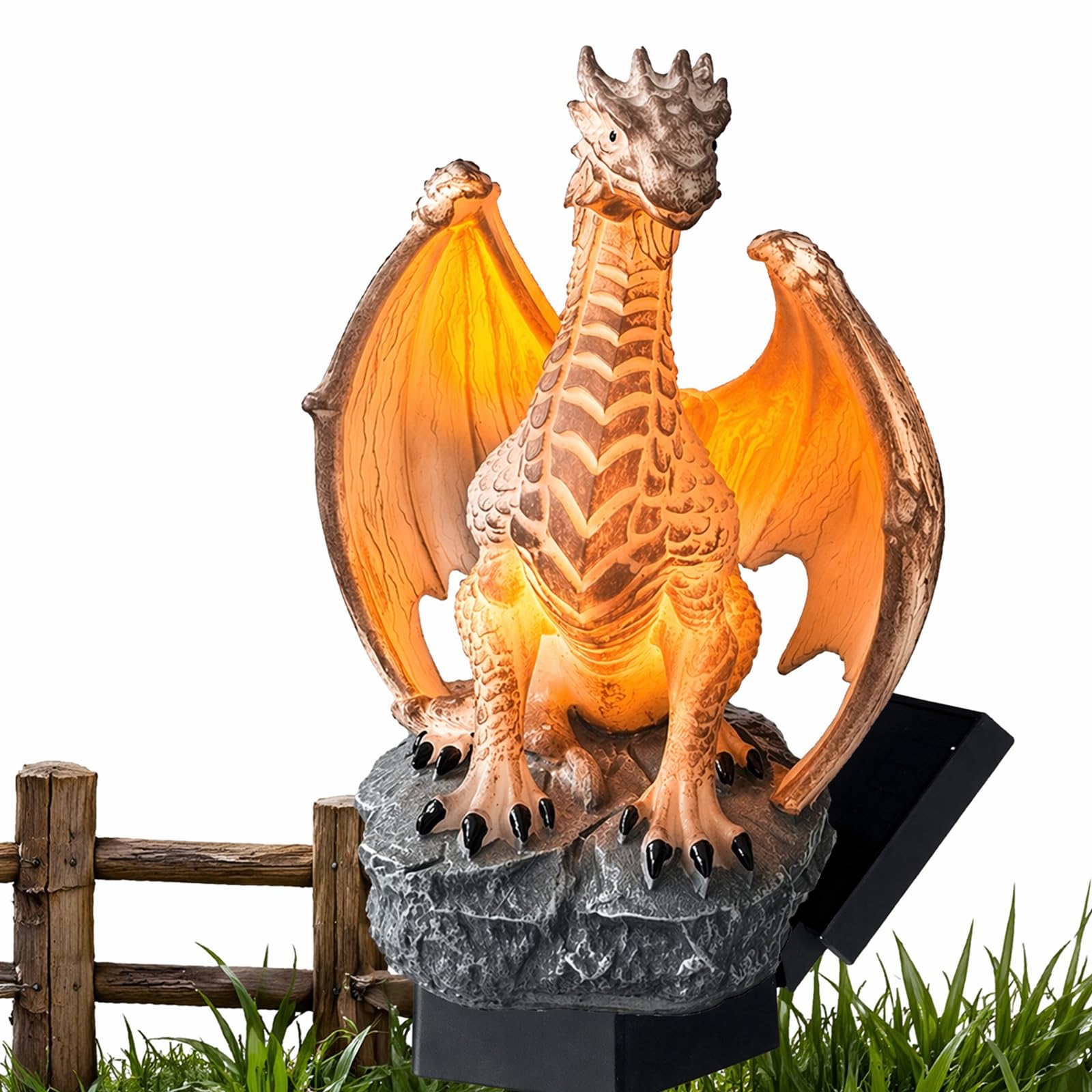 A Solar Dragon Garden Statue With Warm Glow Led Light Dragons Garden Statue
