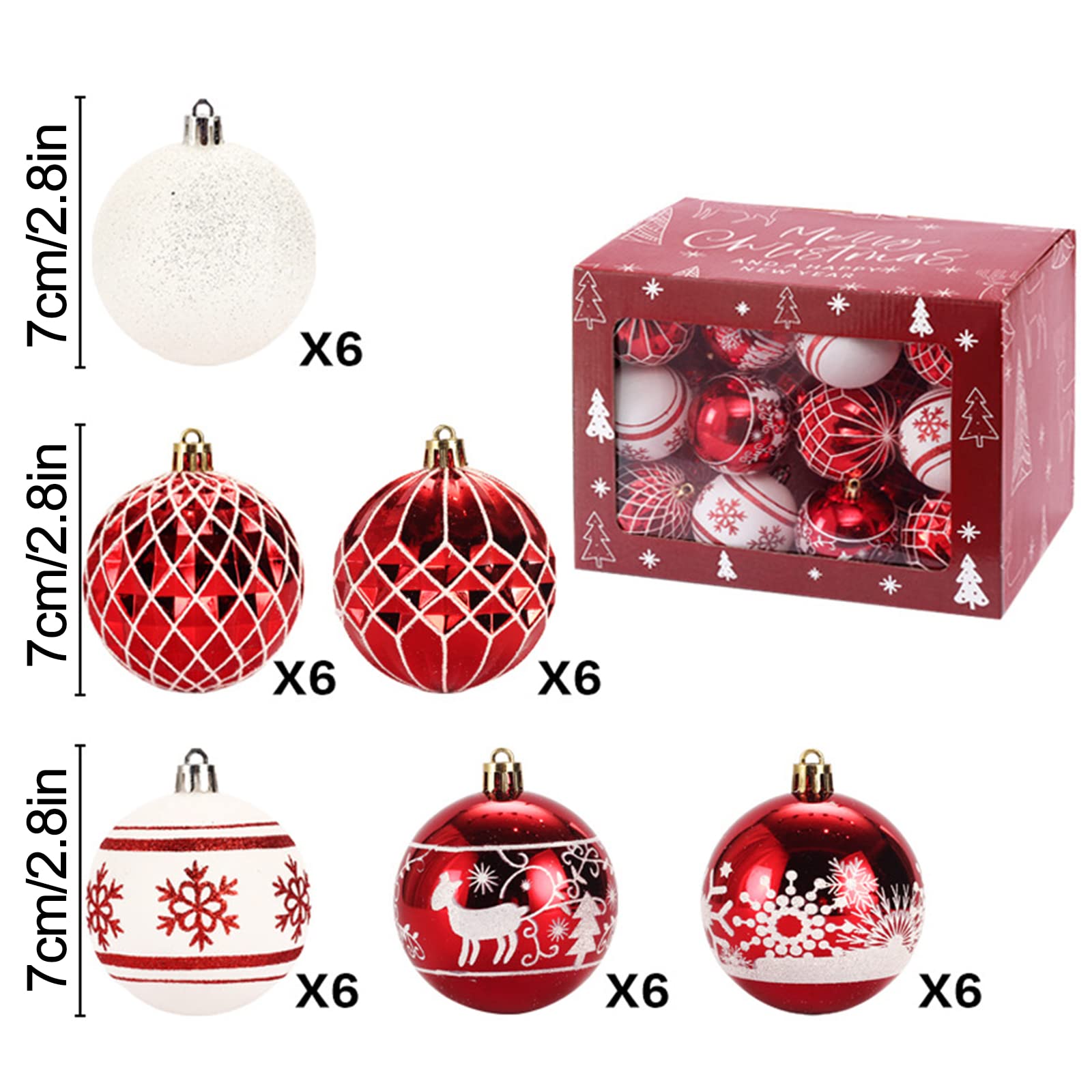 Coffret de Couleurs de Boules de Noël Peintes, 36 Pièces, Décor à Suspendre pour Arbre de Noël, Boules de Noël, Décoration d'arbre de Noël, Boules Suspendues Incassables pour