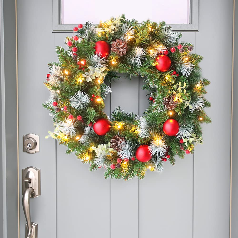 Ghirlanda Natalizia 40 Cm Con 40 LED – Timer 6/18 Ore, Funziona A Batterie AA, Per Porte, Finestre E Pareti (Colore Pigna)