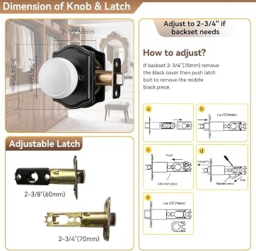 White & Black Door Knobs with Camelot Trim, Coastal Knob Style Passage Door Knob with Non-Locking for Hall
