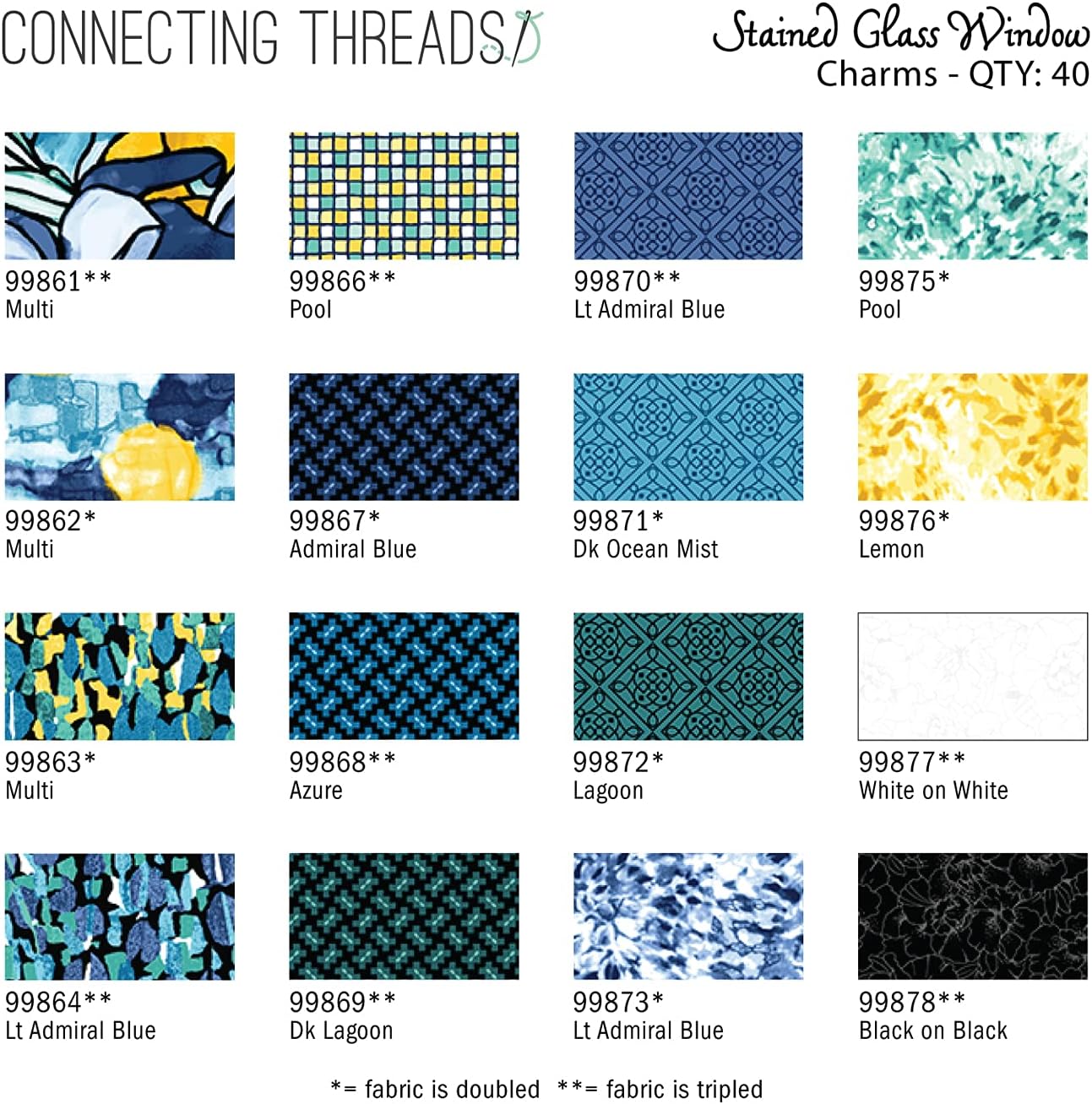 Connecting Threads Print Collection Precut Cotton Quilting Fabric Bundle 5" Charm Squares (Stained Glass Window)
