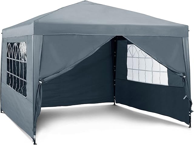 VonHaus Pop Up Gazebo 3 x 3m  Outdoor Garden Marquee Shelter Canopy with Removable Sides, Storage Bag, Leg Weight Bags, Pegs & Cords  Waterproof, Heavy Duty Steel Frame, Easy No Tool Assembly