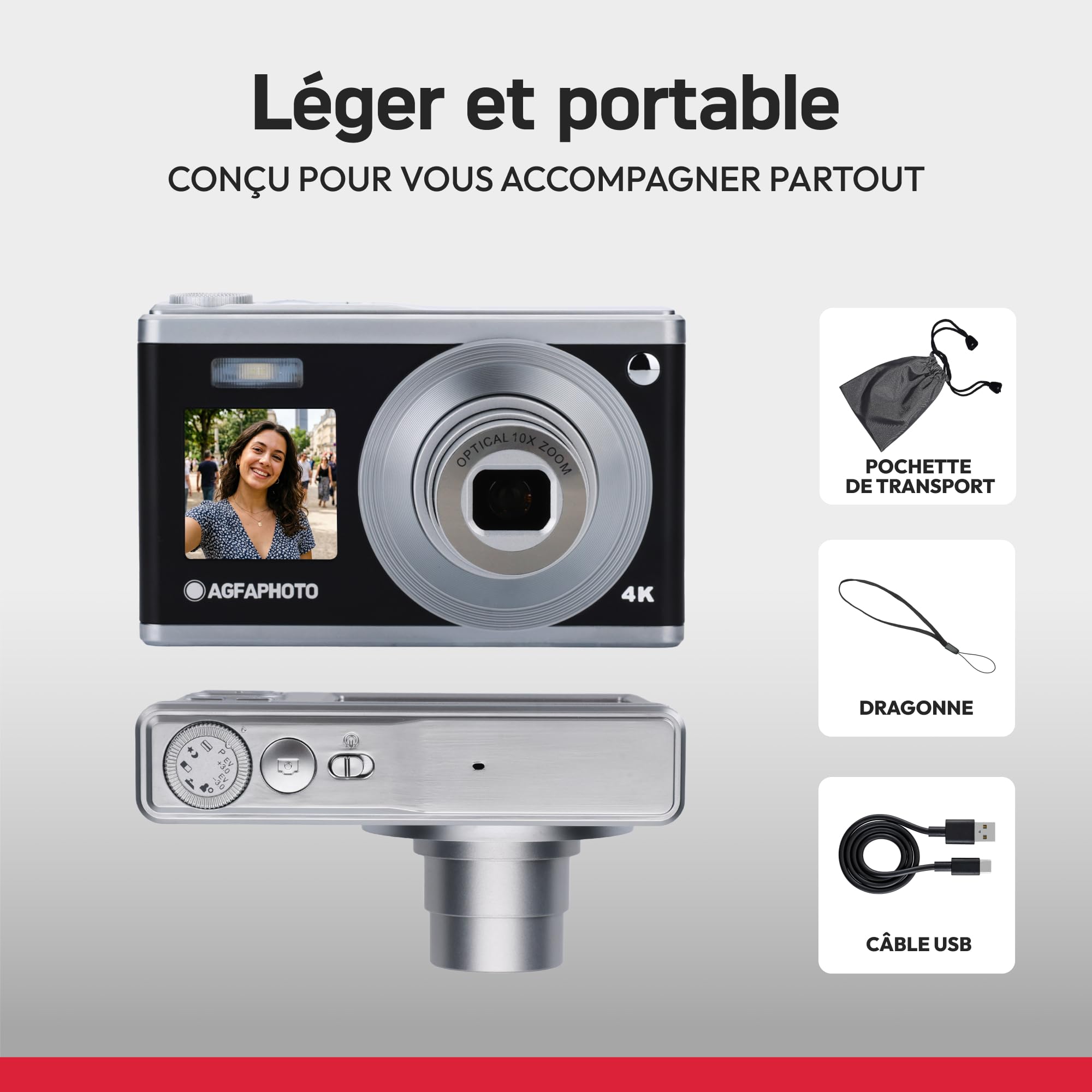 AGFAPHOTO Realishot DC9200 - Appareil Photo Numérique Compact, 24 MP, Vidéo 4K, Zoom Optique 10x, Ecran Double 2,8" + 1,54", Capteur CMOS, Stabilisation d'image, Batterie Lithium