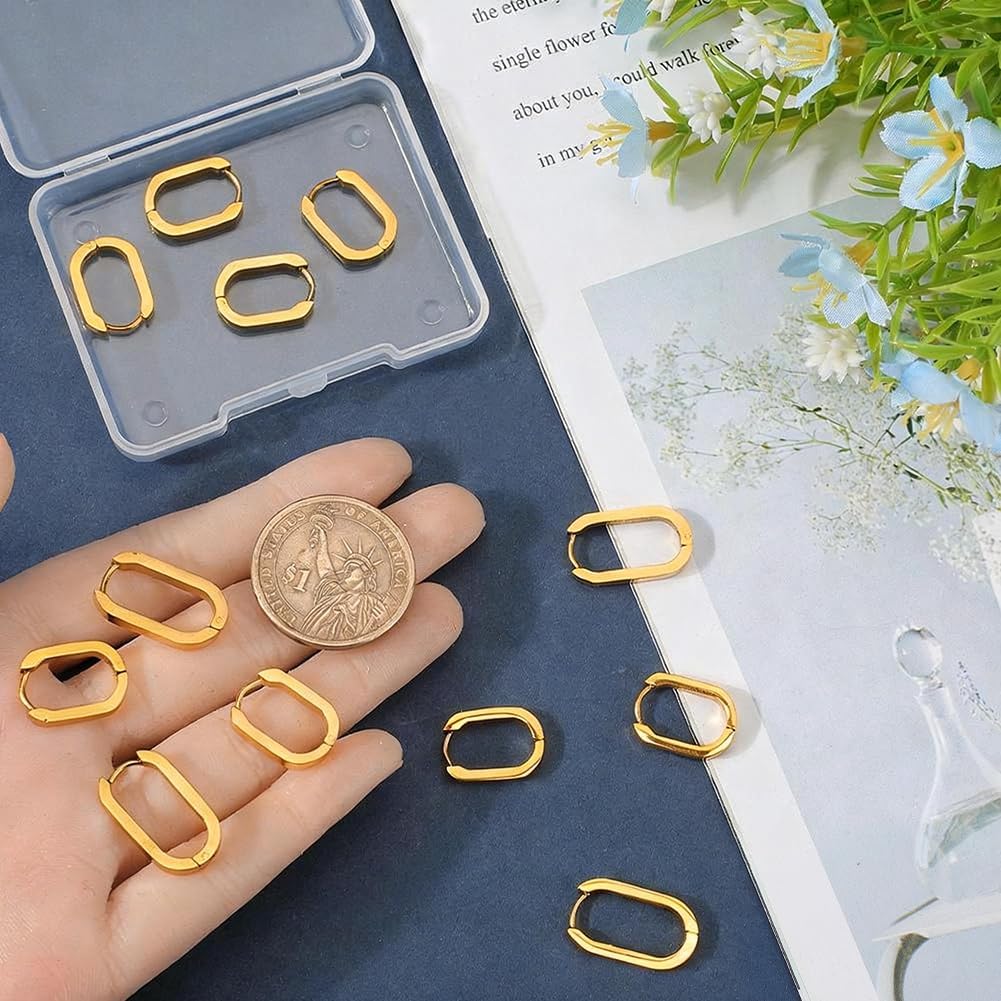 SUNNYCLUE 1 Box 16Pcs 2 Styles Stainless Steel Huggie Hoop Earrings Gold Rectangle Hoop Earrings Bulk Rectangular Oval Metal French Lever Backs Ear Hooks for Jewelry Making Supplies DIY Crafts Women image 3