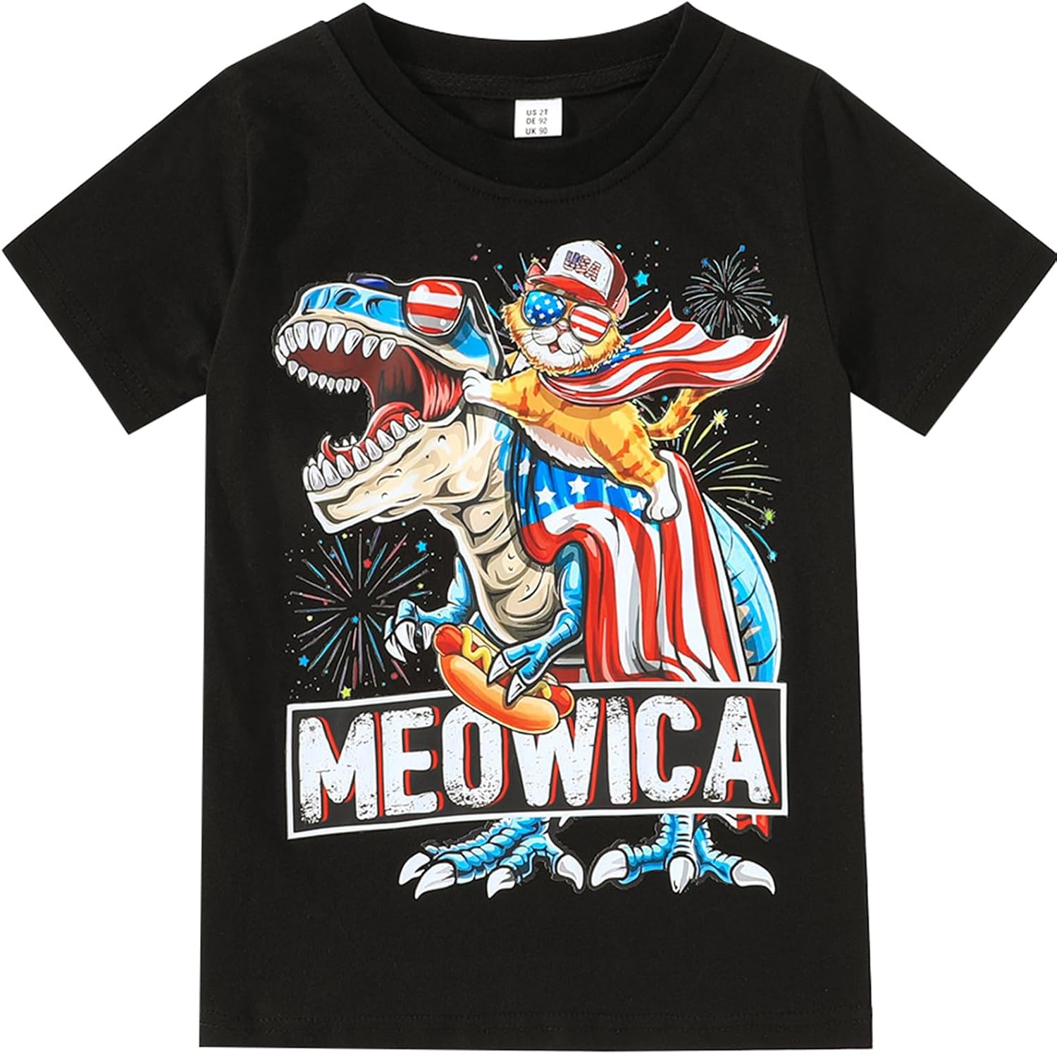Toddler Boys 4th of July Shirts Cotton American Flag Dinosaur T-Shirts Kids Patriotic Short Sleeve Tees Top 2-7 Years
