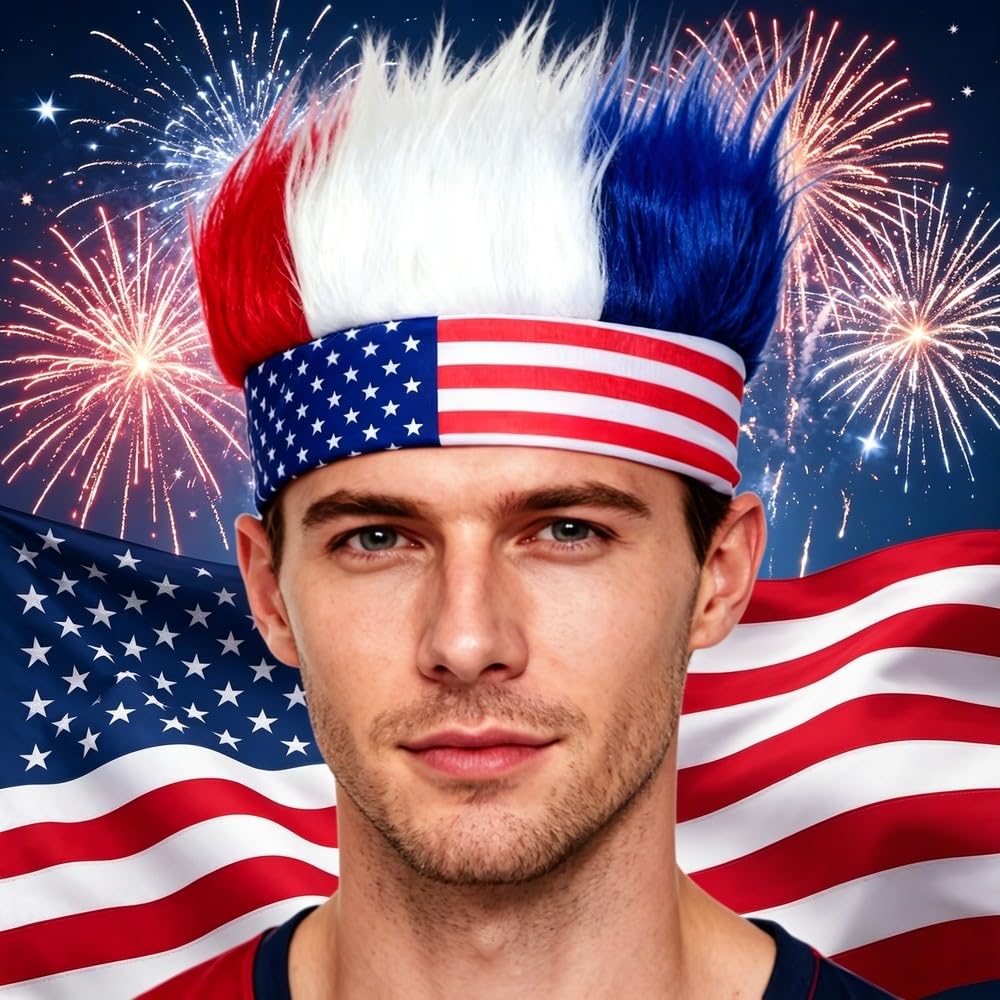 Red White and Blue Headwar for 4th of July Patriotic Sports Events Hat Hair Olympic Football Hair Band Accessories