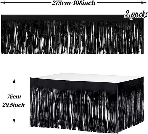 Miniatura 2 de Paquete de 2 faldas de mesa de oropel con flecos metálicos de 29.5 x 108 pulgadas para mesas rectangulares, falda de mesa de fiesta para bodas,