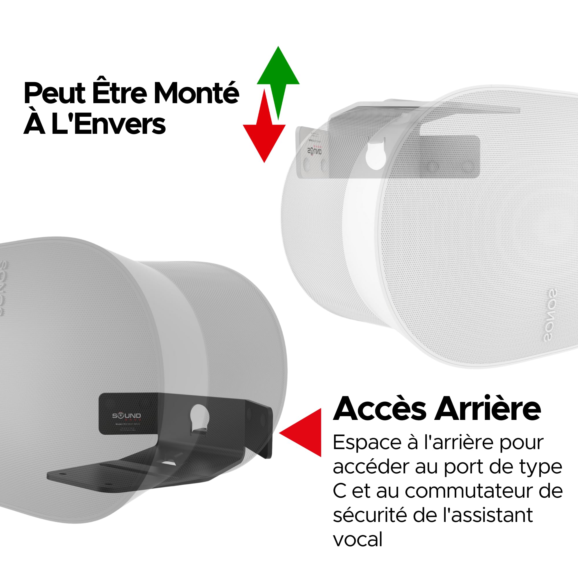 Sound Bass Support Mural d’Angle ERA300, Profil Bas, Blanc, Simple