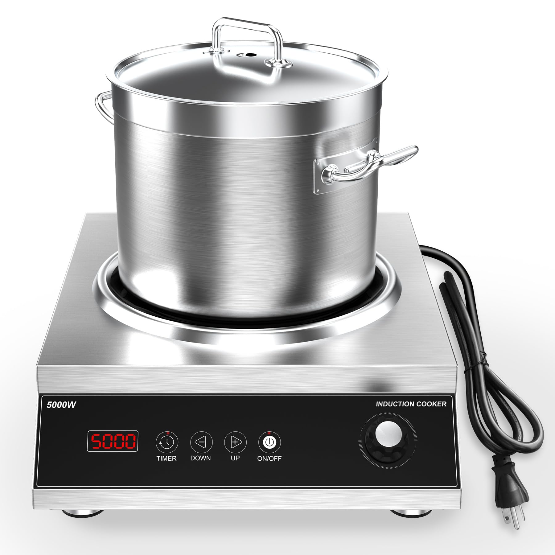 VBGK Commercial Induction Cooktop 5000W Professional Cooktop 220V Hot Plate with LCD Touch Knob control 4 Hours Timer,16 Power Levels,Auto-Shut-Off,Induction Stove Top with Plug
