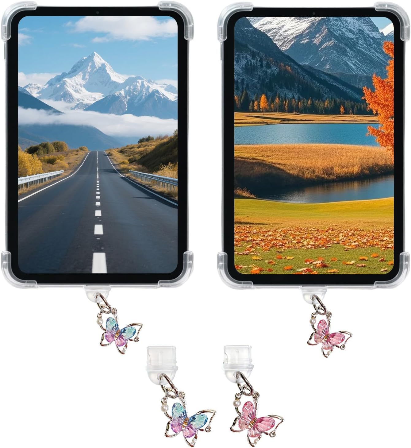 6 pcs Inserts for E-Reader Clear Case 2 pcs Kindle Charms | Cardstock Insert for 11th 12th Generation, Kindle Decorating Accessories Kit with Vintage Pattern Dust Plug and Keychain