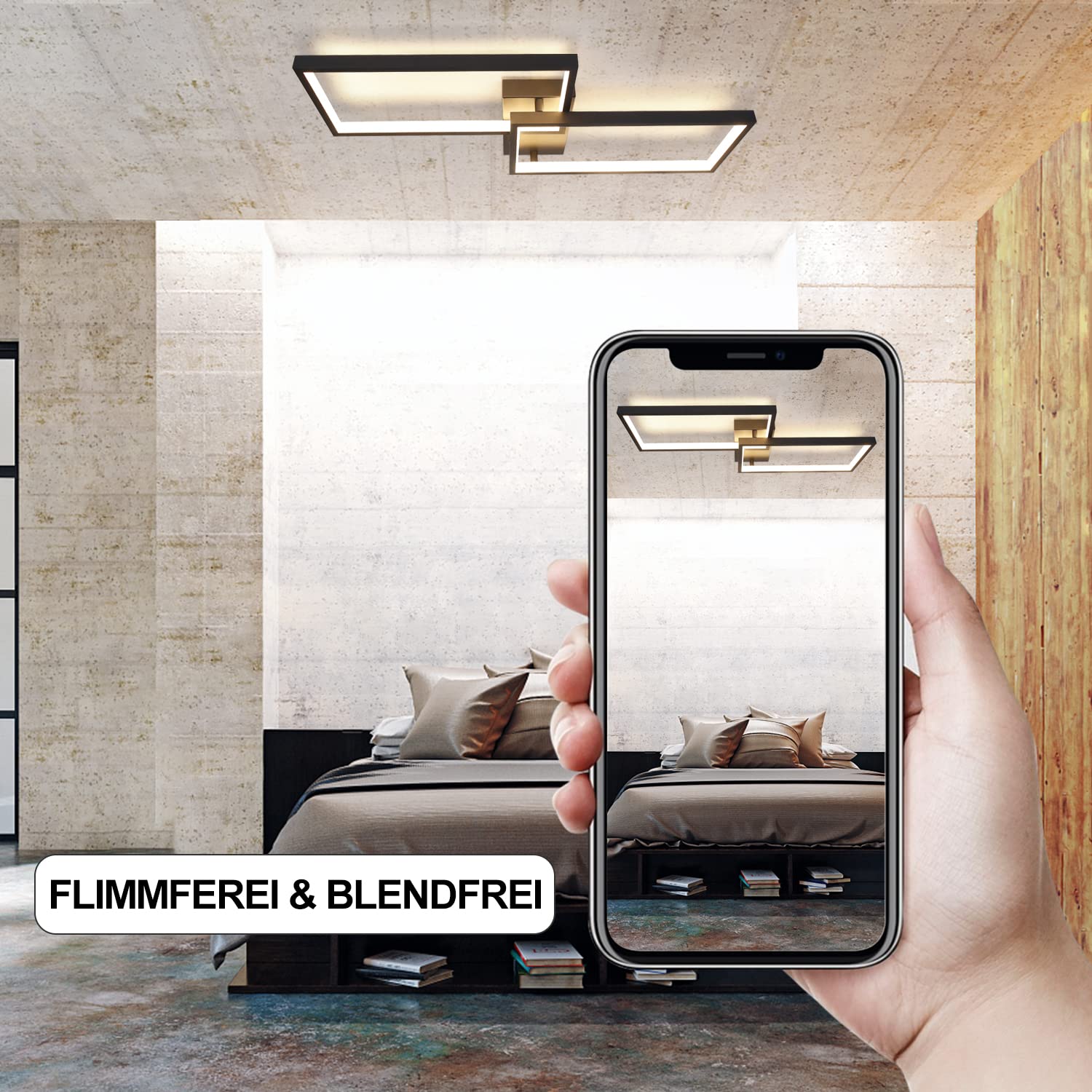 CBJKTX Deckenlampe Wohnzimmer Deckenleuchte Dimmbar - LED Modern mit | Fernbedienung Wohnzimmerlampe Schwarz Lang 60CM Schlafzimmerlampe Metall Küchenlampe Schlafzimmer küche Flur Arbeitszimmer