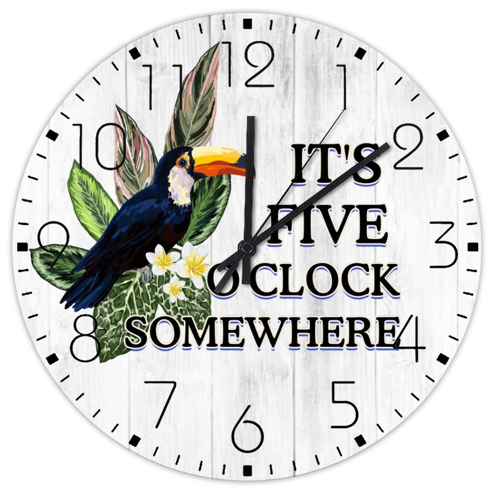 Horloge murale en bois rétro flamant rose hawaïen silencieuse de 38 cm