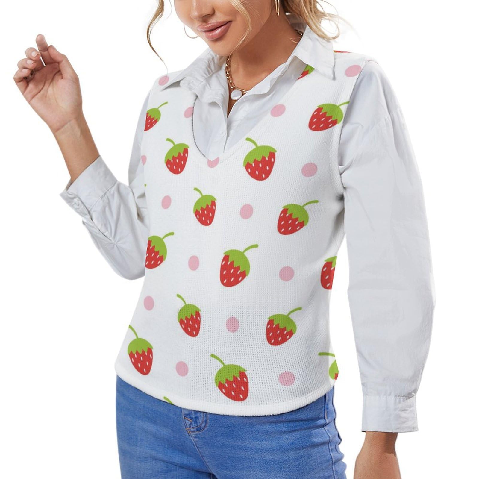 イチゴ刺繍ノースリーブベスト