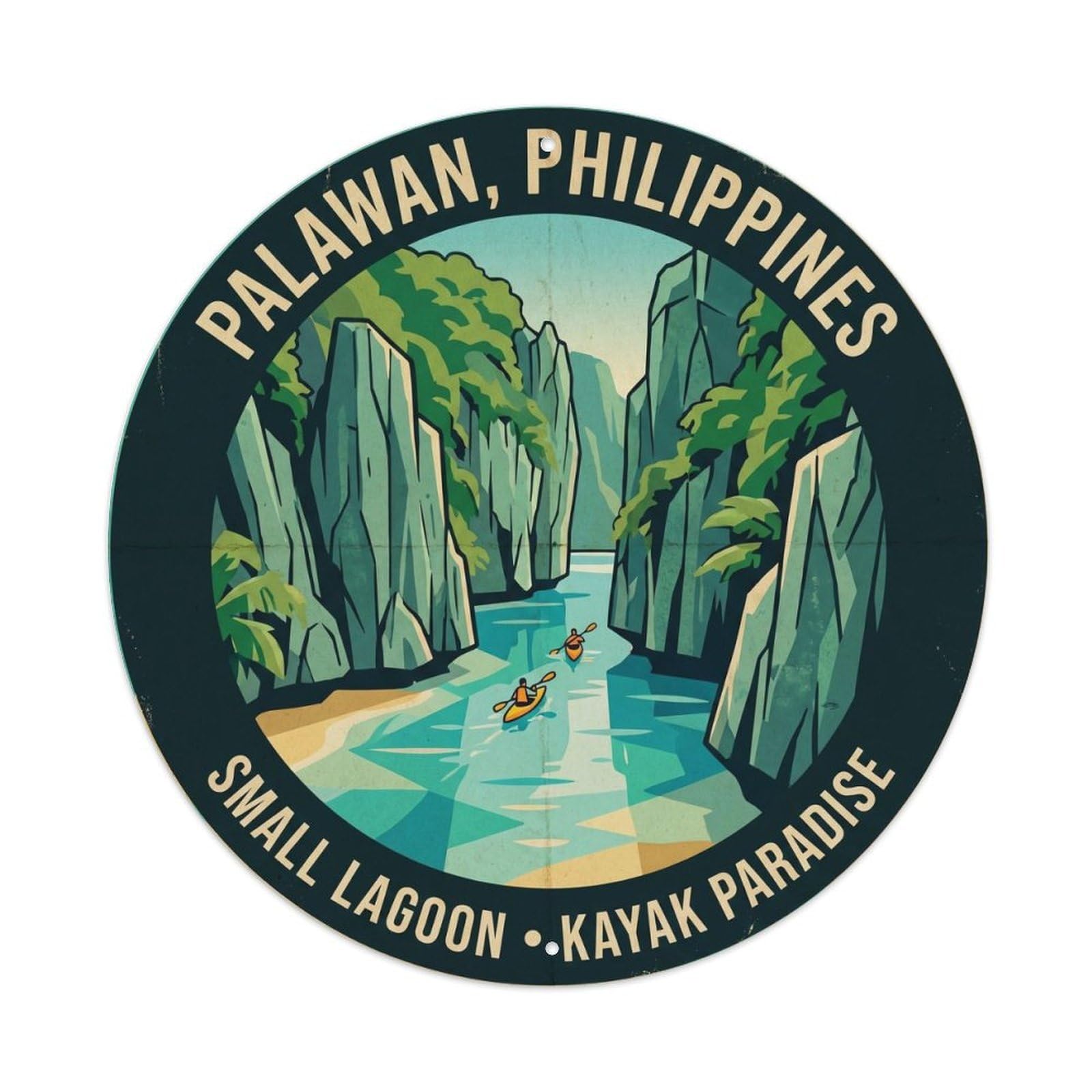 Palawan Small Lagoon Lake Coron Island Kayak Adventure Vintage Metal Tin Sign Plaque Wall Decor for Cafe, Club Bar, Office, Garden Metal Poster 8x8Inch