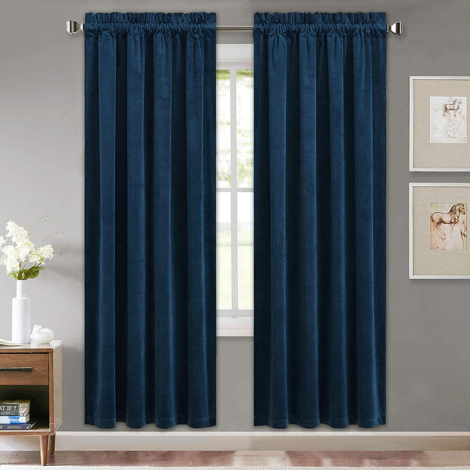 StangH Navy Velvet Curtains 72 inches - Rod Pocket Blackout Thermal