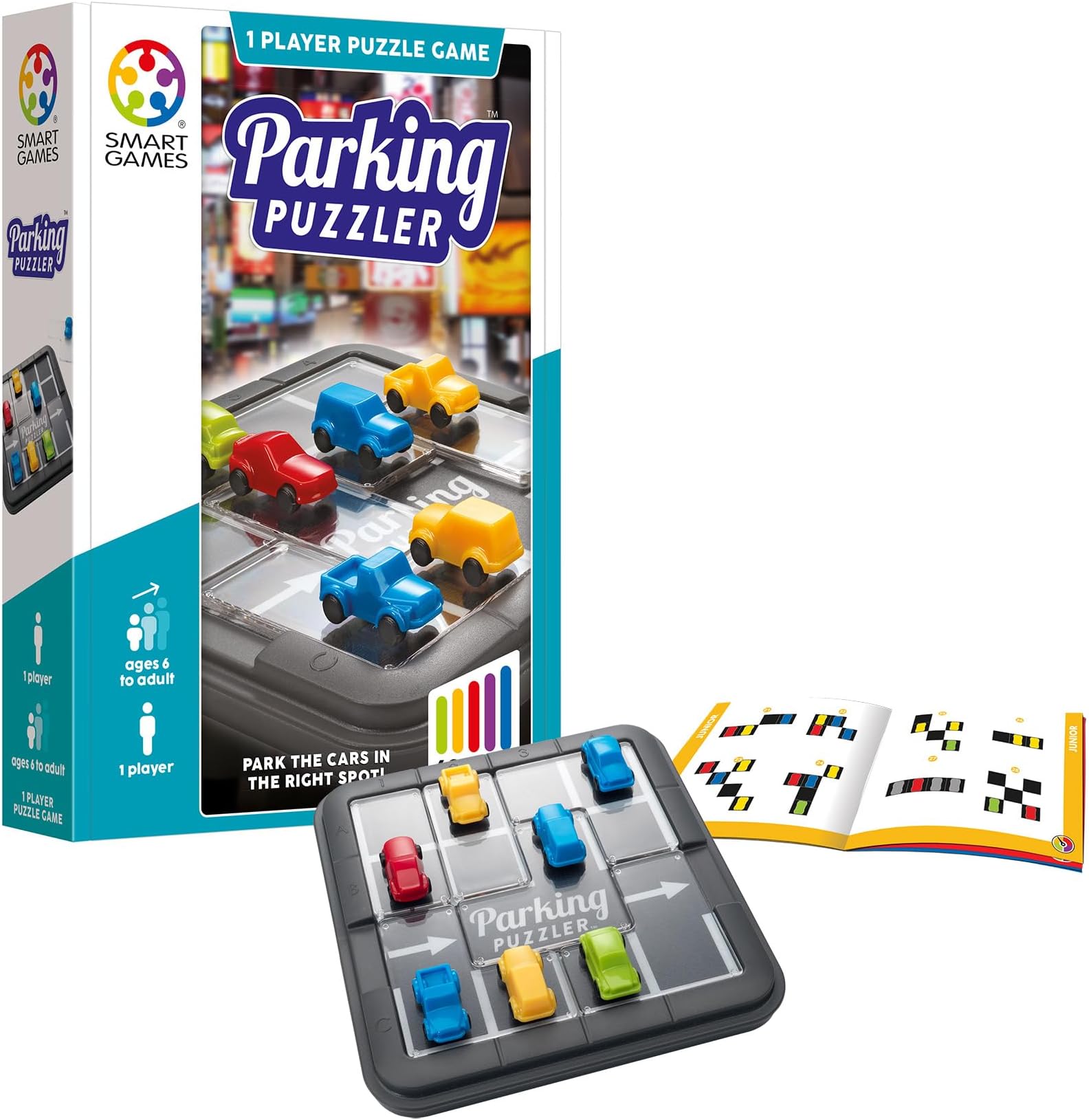SmartGames Parking Puzzler, Fun IQ Brain Teaser Puzzle, Cognitive Development STEM Toy with 60+ Challenges, Travel Friendly Tabletop Educational Matching Puzzle Game, Suitable for Children Above 6+