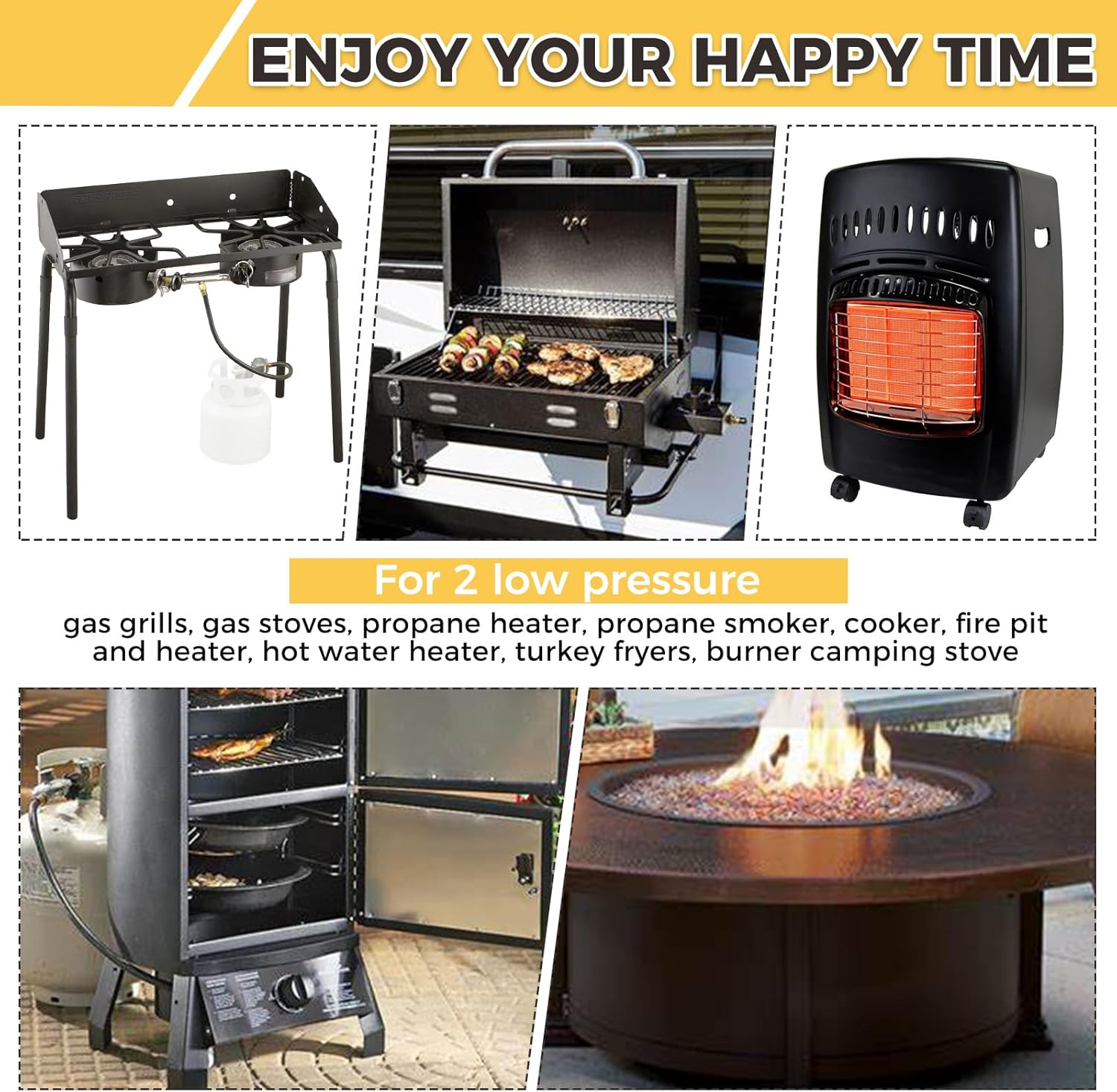 5 Feet Y-Splitter Low Pressure Propane Regulator Double Braided Hose for Kitchen Gas Appliances, LPG Gas Grill, Heater, Fire Pit Table, with Type-1 (QCC1) and 3/8" Female Flare Nut Fitting