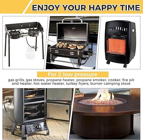 Miniatura 7 de Regulador de propano de baja presión de 5 pies, manguera trenzada doble para electrodomésticos de gas de cocina, parrilla de gas LPG, calentador,